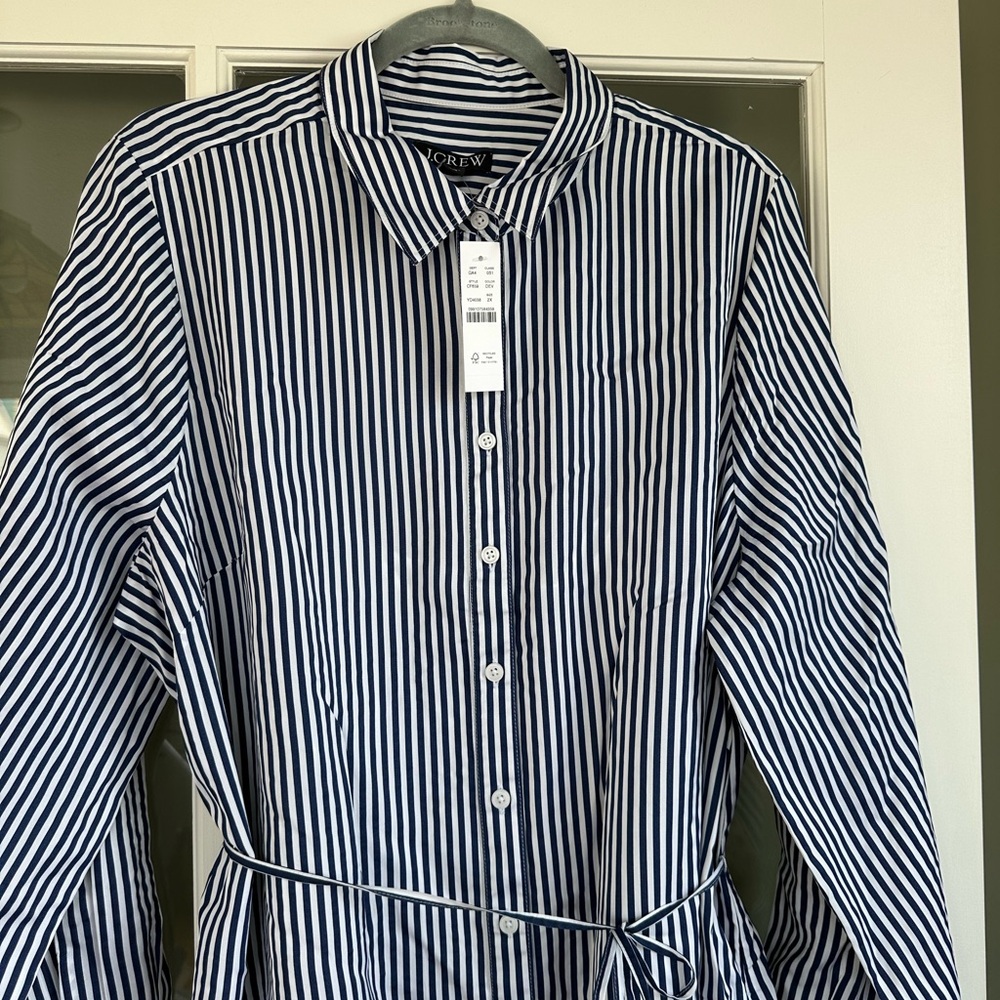 Women’s J. Crew Striped Button-Front Midi Dress in Navy and White - Picture 2 of 6